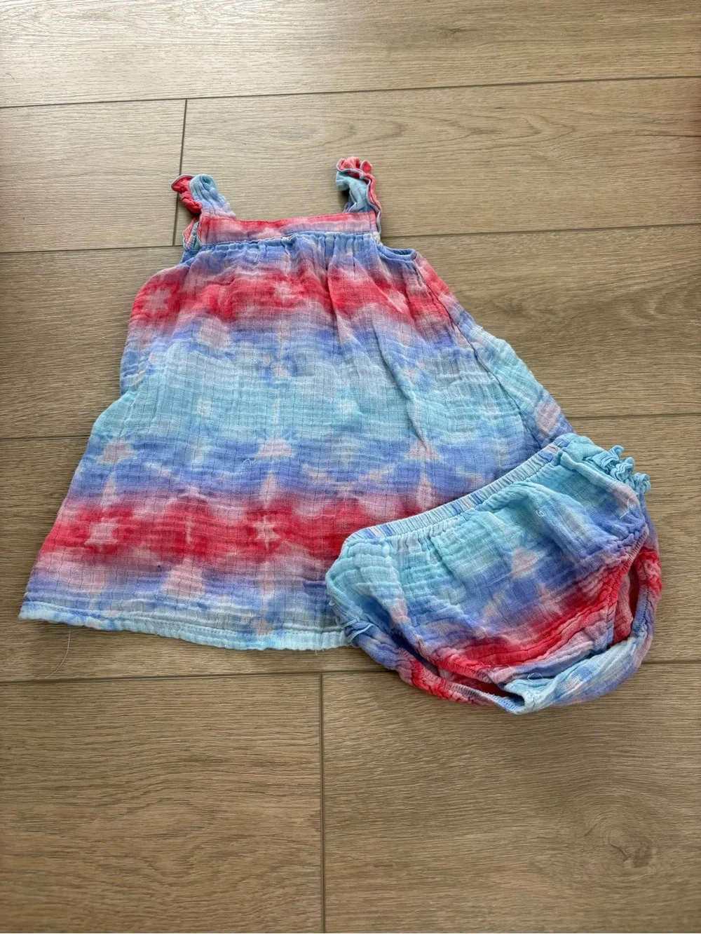 Angel Dear Tie-Dye Girls Sundress & Bloomers Set - Red, Blue, Light Blue